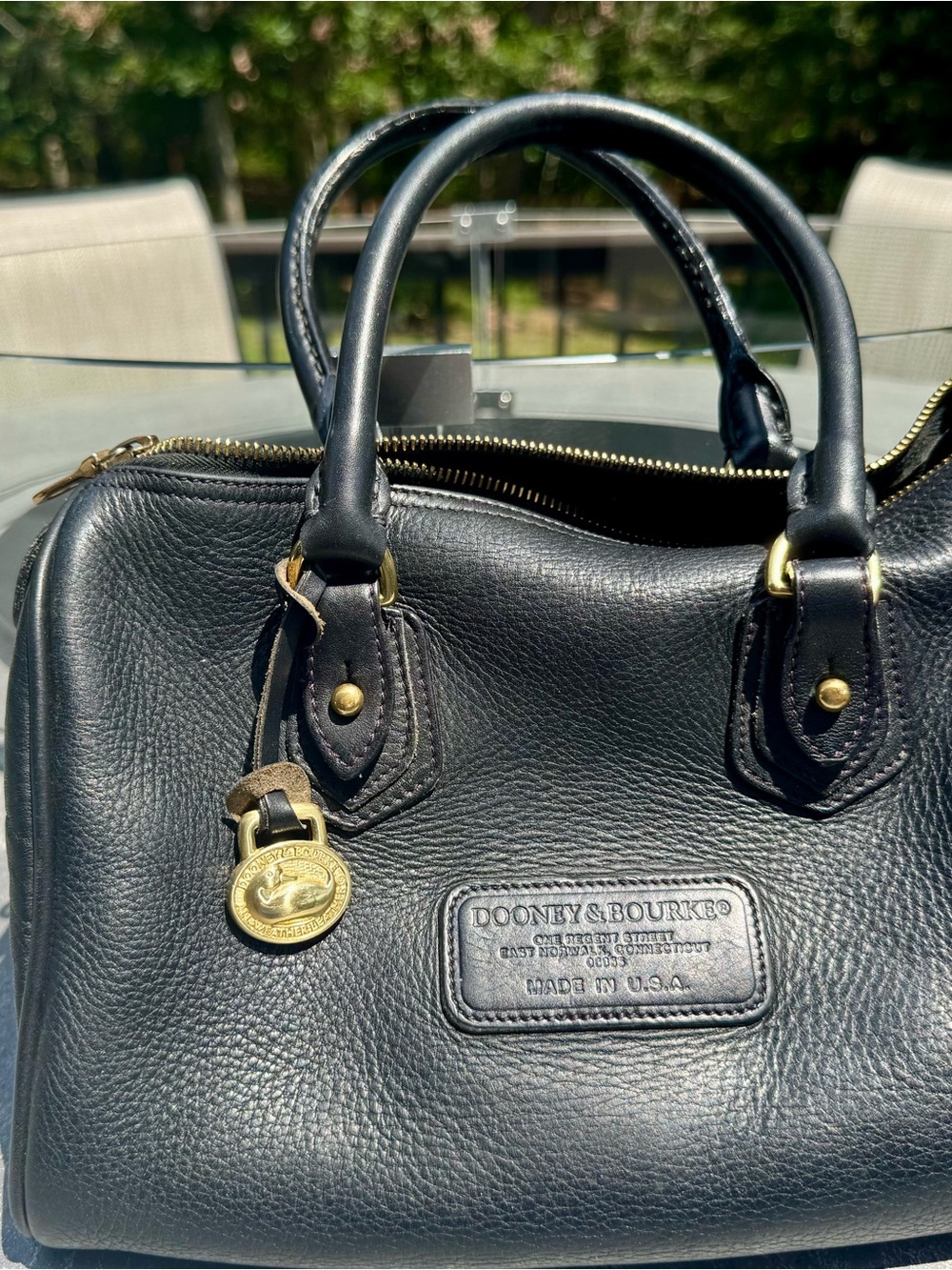 Vintage Dooney & Bourke Made in USA Black All Weather Leather Boston Satchel Bar